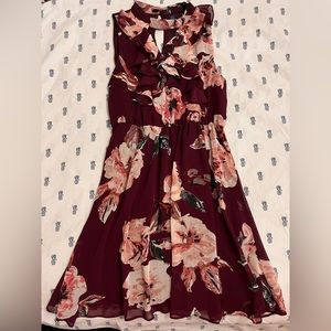 Blue Rain Burgundy Floral Cut Out Dress